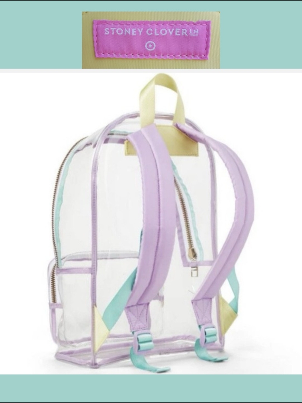 Stoney Clover Lane Clear Backpack with Lavender, Mint & Yellow Trim